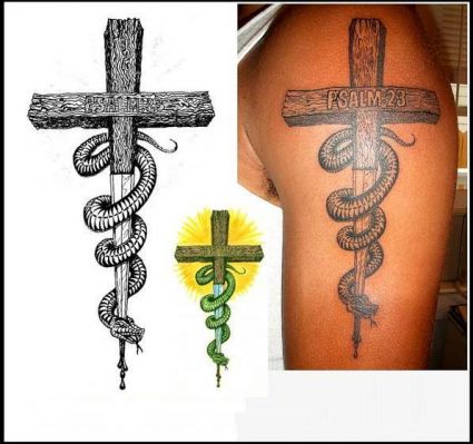 Cross And Snake Tattoo